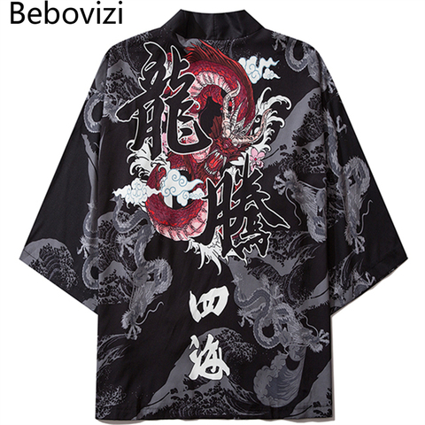 Bebovizi Dragon Print Yukata Men Women Fashion Cardigan Loose Blouse Haori Obi Asian Clothes Harajuku Japanese Cosplay Kimono ► Photo 1/6