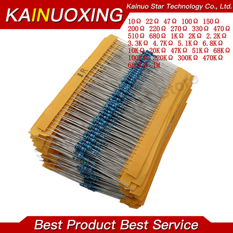 600pcs/set 30 Kinds 1/4W Resistance 1% Metal Film Resistor Pack Assorted Kit 1K 10K 100K 220ohm 1M Resistors 300pcs/set ► Photo 1/1