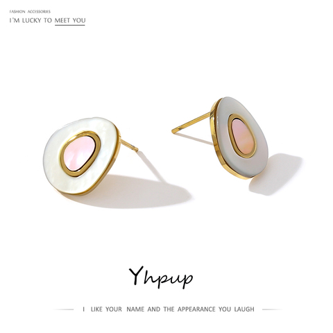 Yhpup Trendy Stainless Steel Avocado Stud Earrings for Women Statement Natural Shell Earrings Jewelry бижутерия для женщин New ► Photo 1/6