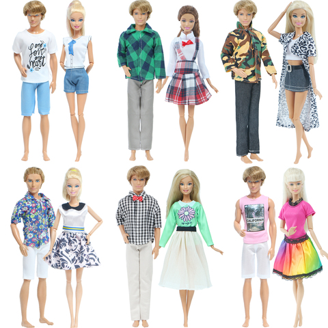Fashion 2 Sets Casual Outfits Daily Wear Boy Girl Suit Dress Couple Doll Accessories Clothes for Barbie Ken Doll Toys ► Photo 1/6