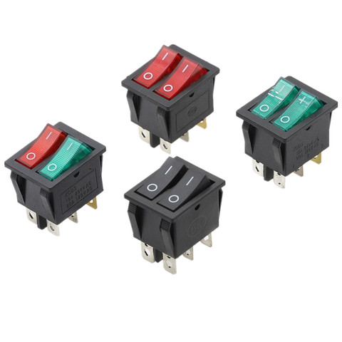 1pcs Double  Rocker Switch DPST 6 Pin On-Off With Green + Red Light 20A 125VAC Latching Switch w Waterproof cap ► Photo 1/6