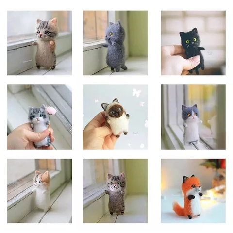 Unfinished Fashion Siamese Hawksbail Tabby Civet Cat Kitty Wool Doll Women Handmade Needle Felt Kit Package DIY Gift For Kids ► Photo 1/6