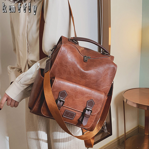 2022 Women Vintage PU Leather Backpacks Vintage Female Shoulder Bags Sac a Dos Casual Travel Ladies Bagpack Mochilas School Bags ► Photo 1/6