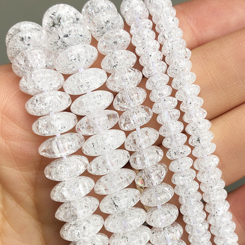 6 8 10mm White Snow Cracked Crystal Beads Round Rondelle Loose Spacer Beads For Jewelry DIY Bracelet Accessories 15''Inches ► Photo 1/6