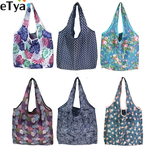 eTya Foldable Recycle Shopping Bag Women Travel Shoulder Grocery Bags Eco Reusable Floral Fruit Vegetable Storage Tote Handbag ► Photo 1/5