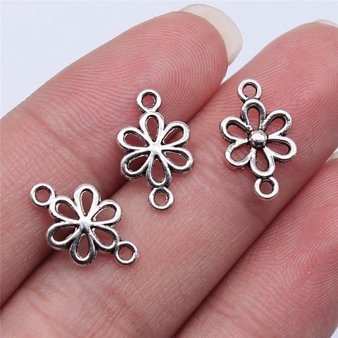 WYSIWYG 40pcs 15x9mm Antique Silver Color Flower Connector Charms For Jewelry Making DIY Jewelry Findings ► Photo 1/2