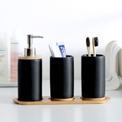 Creative Ceramic Bamboo Bathroom Glass Toothbrush Holder Cup Bathroom Emulsion Container Kitchen Dishwashing Liquid Container ► Photo 1/6