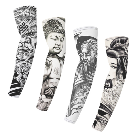 1Pair Breathable Quick Dry Men Arm Sleeves 3D Tattoo Outdoor UV Protection Running Cycling Sleeves Sports Arm Sleeves Warmers ► Photo 1/6