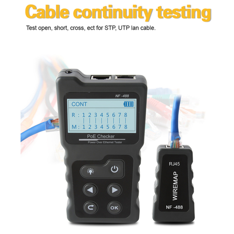 LCD Network Cable Tester Lan tester PoE Checker Inline PoE Voltage and Current Tester with Cable Tester checker the Ethernet ► Photo 1/6