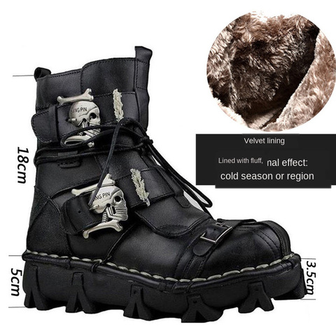 Genuine Leather Motorcycle Boots Military Combat Boots Gothic Skull Punk Boots Ankle Martin Boot Tactical Boots Botas Martens ► Photo 1/6
