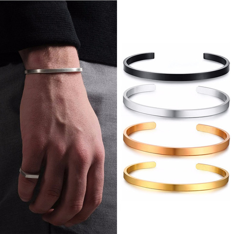 4MM CUFF BANGLE STAINLESS STEEL MEN'S LOVE CUFF BRACELET MALE JEWELRY ► Photo 1/5