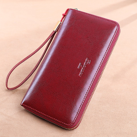 RFID Blocking Women Long Wallet Oil-wax Cowhide Zipper Purse Female  Phone Case Casual Cards Holder Zipper Coin Purse Day Clutch ► Photo 1/6