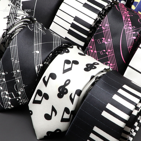 Classic Fashion Men's Music Tie Holiday Festival Printed Piano Guitar Smiling Face Polyester 5cm Width Black Wihte Necktie Gift ► Photo 1/4