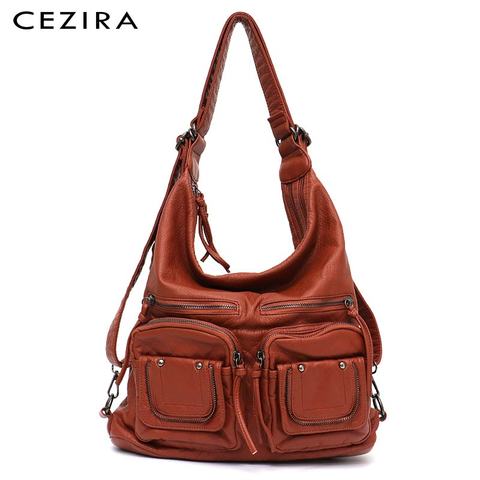 CEZIRA Large Soft Casual Women Bags Functional Girl School Backpack PU Leather Bag Ladies Multi Pockets Messenger&Shoulder Bag ► Photo 1/6