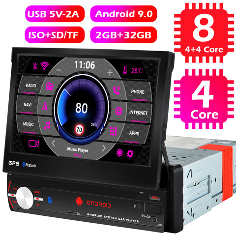 1 Din Android 9.0 Car Radio 1din GPS WIFI 8 Core 4G Stereo Autoradio 7 Inch Retractable Screen Bluetooth Video Multimedia Player ► Photo 1/6