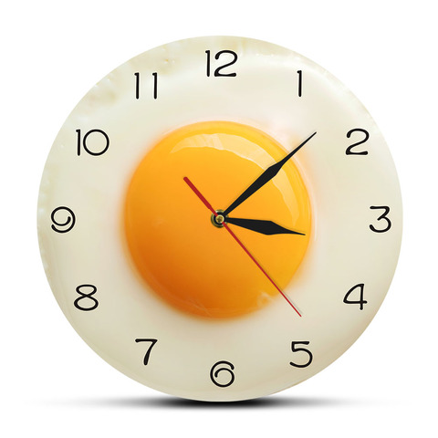 Sunny Side Up Fried Egg Kitchen Wall Clock 3D Flat Design Breakfast Food Wall Art Dining Room Interior Decor Silent Wall Watch ► Photo 1/6