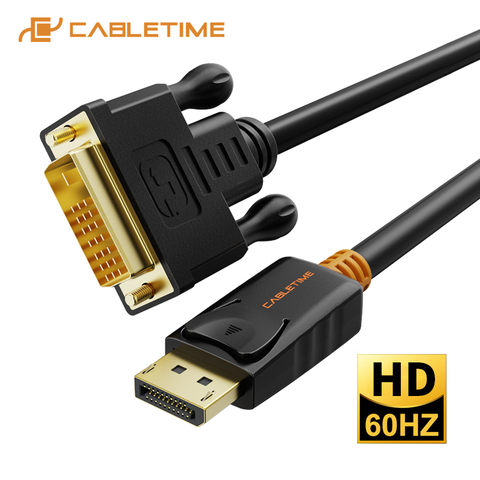 CABLETIME 2022 New Display Port to DVI Cable M/M DisplayPort DP to DVI Connection Adapter 1080P 3D for PC Projector HDTV  C074 ► Photo 1/6