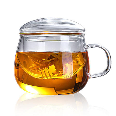 High Quality Durable 3 in 1 Set 350ml Clear Heat Resistant Tea Coffee Cup with Tea Infuser Filter Lid Use for Home Office ► Photo 1/5