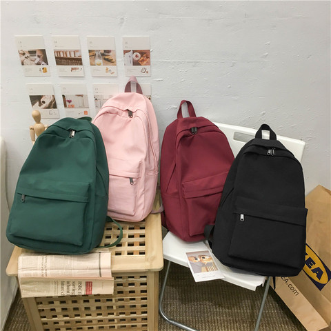Cheap Solid Color Women Men Backpack Schoolbag Female Student