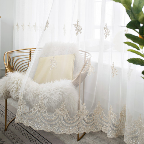 White Luxury Lace Embroidered with Flower Rope Tulle Curtains for Living Room Mesh Fabric Sheer Window Drape for Bedroom MY538#4 ► Photo 1/5