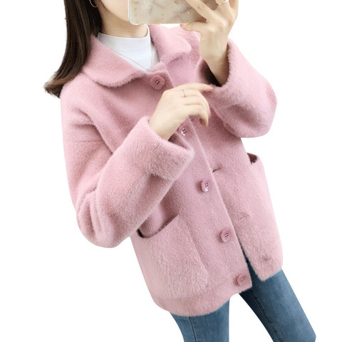 Imitate Mink Cashmere Short Coat Women New Autumn Winter Knitted Sweater Cardigan Coat Loose Large Size Long-sleeved Female Tops ► Photo 1/6