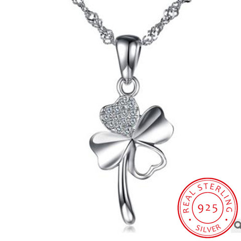 Cute Clover Style Crystal Pendants Necklace For Women Wedding Party Pure 925 Sterling Silver Lady Choker Necklaces Accessory ► Photo 1/3