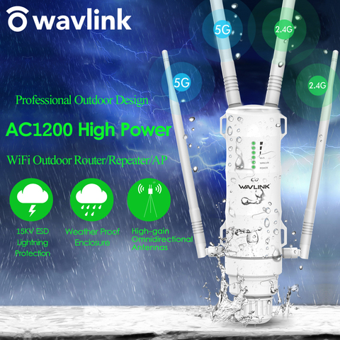 Wavlink High Power AC1200 Outdoor Wireless WiFi Repeater AP/WiFi Router 1200Mbps Dual Dand 2.4G+5Ghz Long Range Extender POE ► Photo 1/6