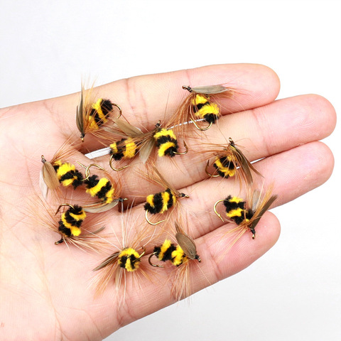 10pcs #10 Artificial Insect Bait Lure Yellow Bee Fly Trout Artificial Fishing Lures 15mm Outdoor Fishing Insects Baits Lure Set ► Photo 1/6