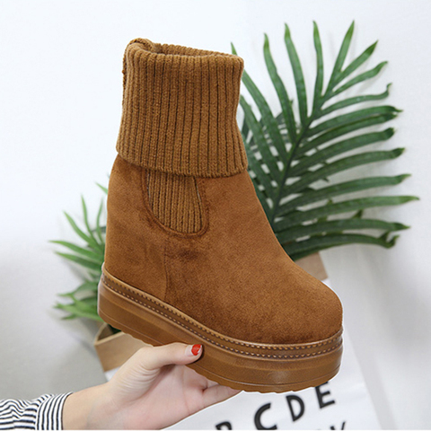 Women's Mid-Calf Boots Winter Knitting Wool Hidden Heel Woman Warm Winter Boots Fashion Platform Thick Sole Shoes Women Boot ► Photo 1/6