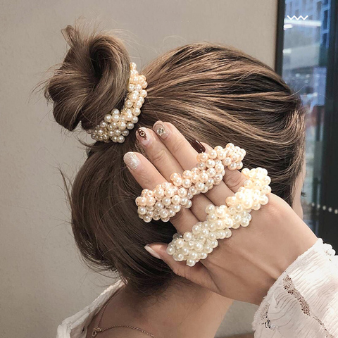 Woman Big Pearl Hair Ties Fashion Korean Style Hairband Scrunchies Girls Ponytail Holders Rubber Band Hair Accessories ► Photo 1/6