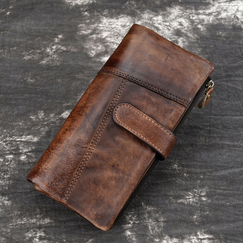 Luufan Vintage Genuine Leather Long Wallet Men Women RFID Blocking Credit Card Holder Purse Zipper Business Moible Phone Wallet ► Photo 1/6