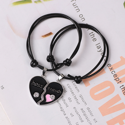 Best Friend Lady Bracelet Girlfriends Bff Heart Pendant Black And White Leather Rope Hand Chain Fashion Jewelry Gift 2022 New ► Photo 1/6
