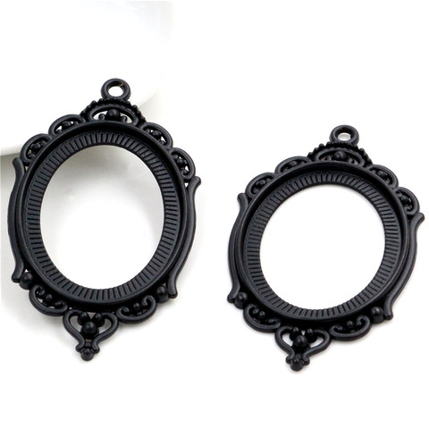 New Fashion 5pcs 30x40mm Inner Size Black Pierced Style Cabochon Base Setting Charms Pendant (B2-31) ► Photo 1/2