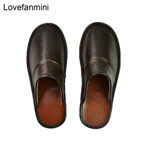 Genuine Cow Leather slippers couple indoor non-slip men women home fashion casual single shoes PVC soft soles spring summer 518 ► Photo 1/6