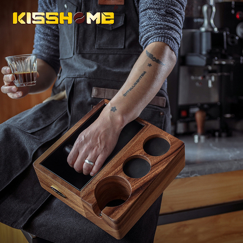 New 58MM Espresso Tamper Mat Stand&Grind Knock Box For Coffee Filter Tamper Holder Walnut Wood Coffee Accessories for Barista ► Photo 1/6