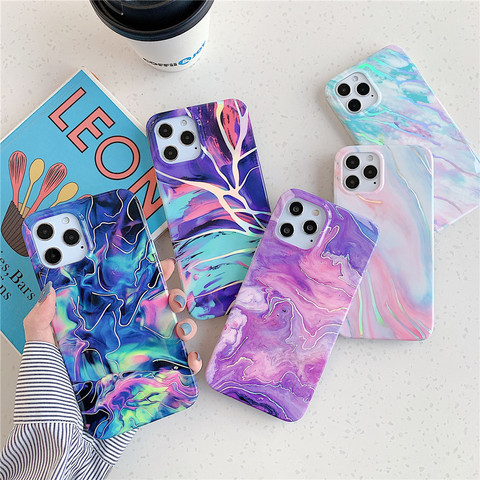 Laser Gradual Color Marble Phone Case For iphone 12 11 Pro XS Max XR X 7 8 Plus SE 2022 Case Cover Soft IMD Silicone Phone Coque ► Photo 1/6