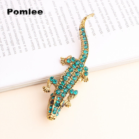 Pomlee Green Rhinestone Crocodile Brooches For Women Vivid Aniamal Pin Vintage Moving Lizard Pin Good Gift Christmas Gift ► Photo 1/6