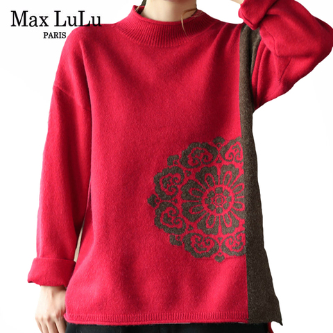 Max LuLu New 2022 Winter Chinese Style Womens Casual Clothes Ladies Loose Floral Printed Sweaters Vintage Knitted Warm Pullovers ► Photo 1/6