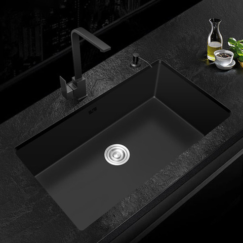 black Kitchen Sink 304 Stainless Steel Single sink kitchen vegetable washing basin black sink  above counter or udermount ► Photo 1/6