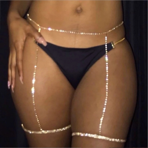 Luxury Sexy Party Crystal Thigh Garters Leg Chain Gold Silver Color Rhinestone Legged Waist Chain For Women Bikini Body Jewelry ► Photo 1/6