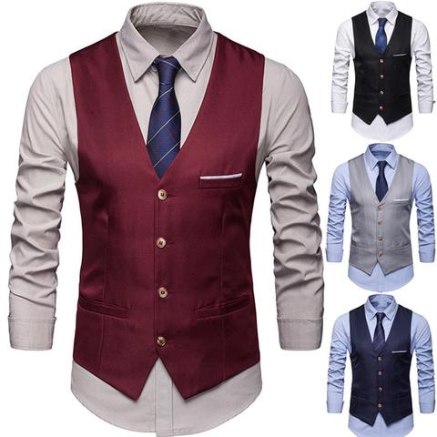 Dress Vests For Men Slim Fits Mens Suit Vest Male Waistcoat Gilet Homme Casual Sleeveless Formal Business Vest chaleco hombre ► Photo 1/6