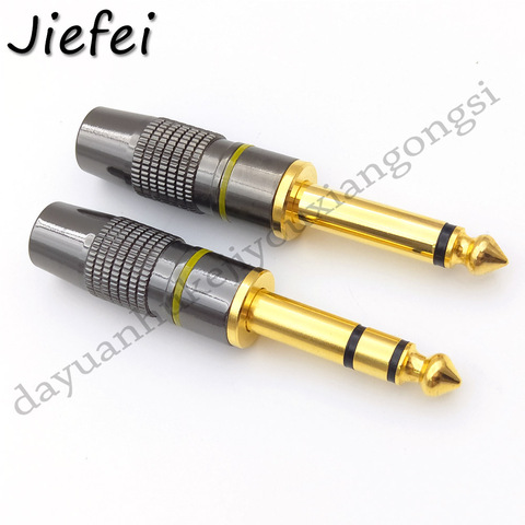 1Pcs Jack 6.3 Smoothly Gold plating 6.35mm 2 Pole Mono / 3 Pole Stereo Plug Assembly Wire Connector Gunmetal Audio Plug ► Photo 1/5