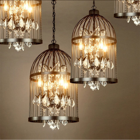 Loft crystal light bird cage chandelier restaurant bar bedroom store dining room ceiling light fixtures pendant lamps ► Photo 1/6