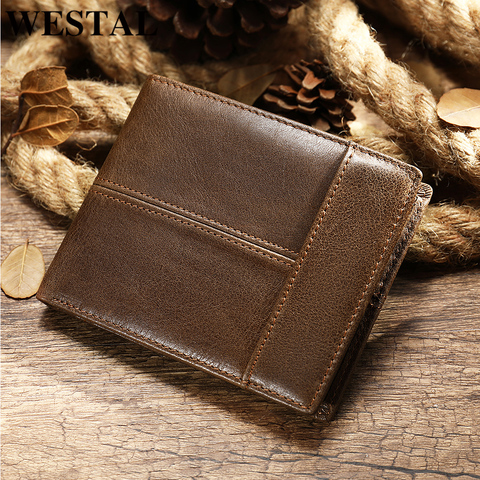 WESTAL men's wallet genuine leather purse for men credit catrd holder short wallet male slim coin purse men's money bags 8064 ► Photo 1/6