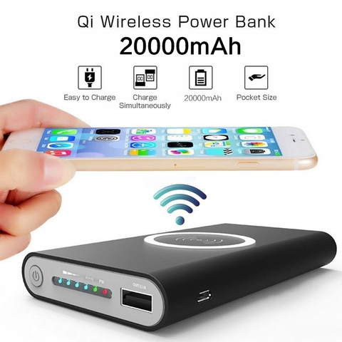 20000mAh Qi Wireless Charger Power bank For iPhone XiaoMi Portable 20000 mAh USB Charger Poverbank LED Display Power Bank ► Photo 1/6