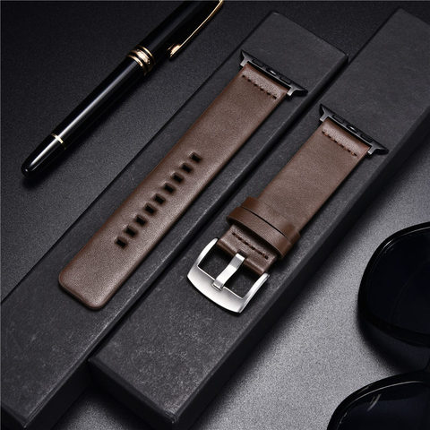 Simple Genuine Leather Straps for Apple Watch Series 6 SE 5 4 3 New Bracelet 38mm 40mm 42mm 44mm Watchbands for iwatch Strap ► Photo 1/6