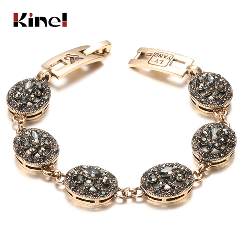 Kinel Charm Boho Women Link Bracelet Antique Gold Color Gray Crystal Ethnic Wedding Bridal Vintage Jewelry Russia Accessories ► Photo 1/6