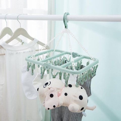 32 Clips Folding Clothes dryer Hanger Children Adults Clothes Dryer Windproof Socks Underwear Plastic Drying Rack ► Photo 1/6