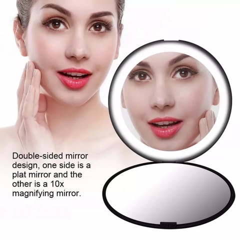 Mini Portable Lights LED Makeup Mirror 10X Magnify Hand Hold Foldable 12 LEDs Pocket Makeup Mirror Light Beauty Cosmetic Tool ► Photo 1/6