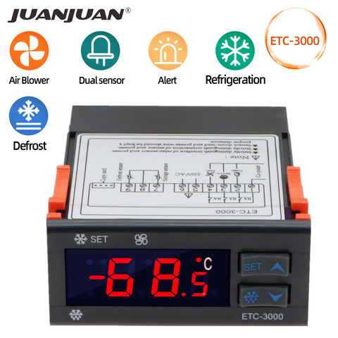 ETC-3000 Digital Temperature Controller Refrigeration Defrost and Fan Control modes Thermostat Regulator NTC Dual sensor 30% off ► Photo 1/6